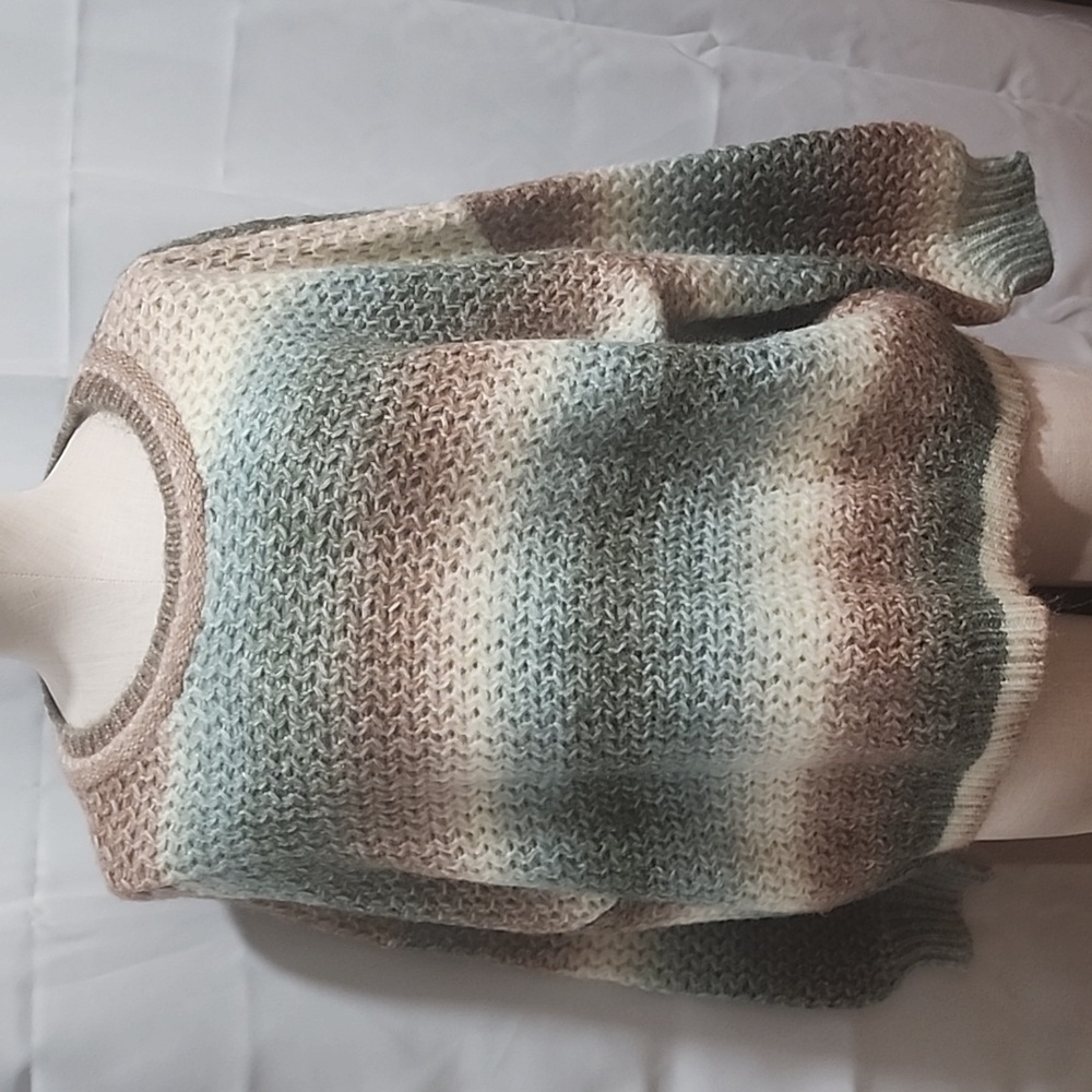 She + Sky Cream and Blue Crew Neck Sweater